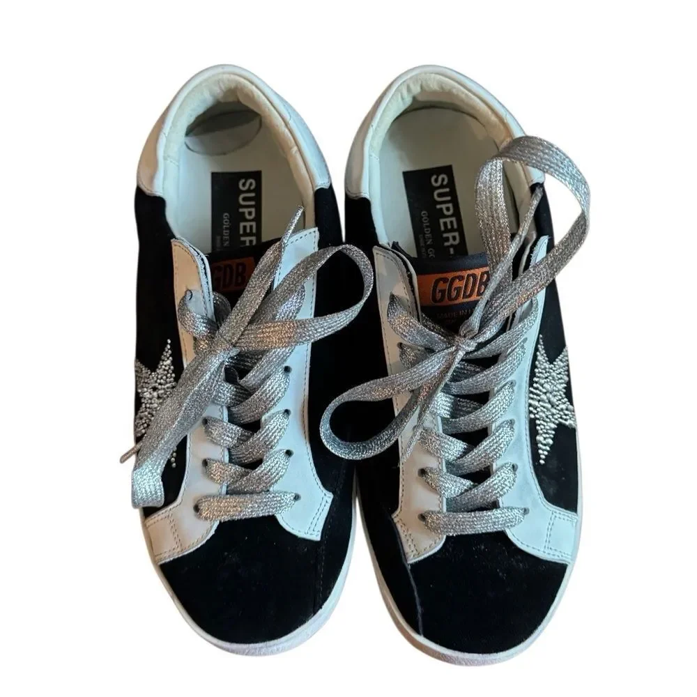 Golden Goose Women's Super Star Suede Silver Sparkle Sneakers + Bags Size 39 - Picture 4 of 14